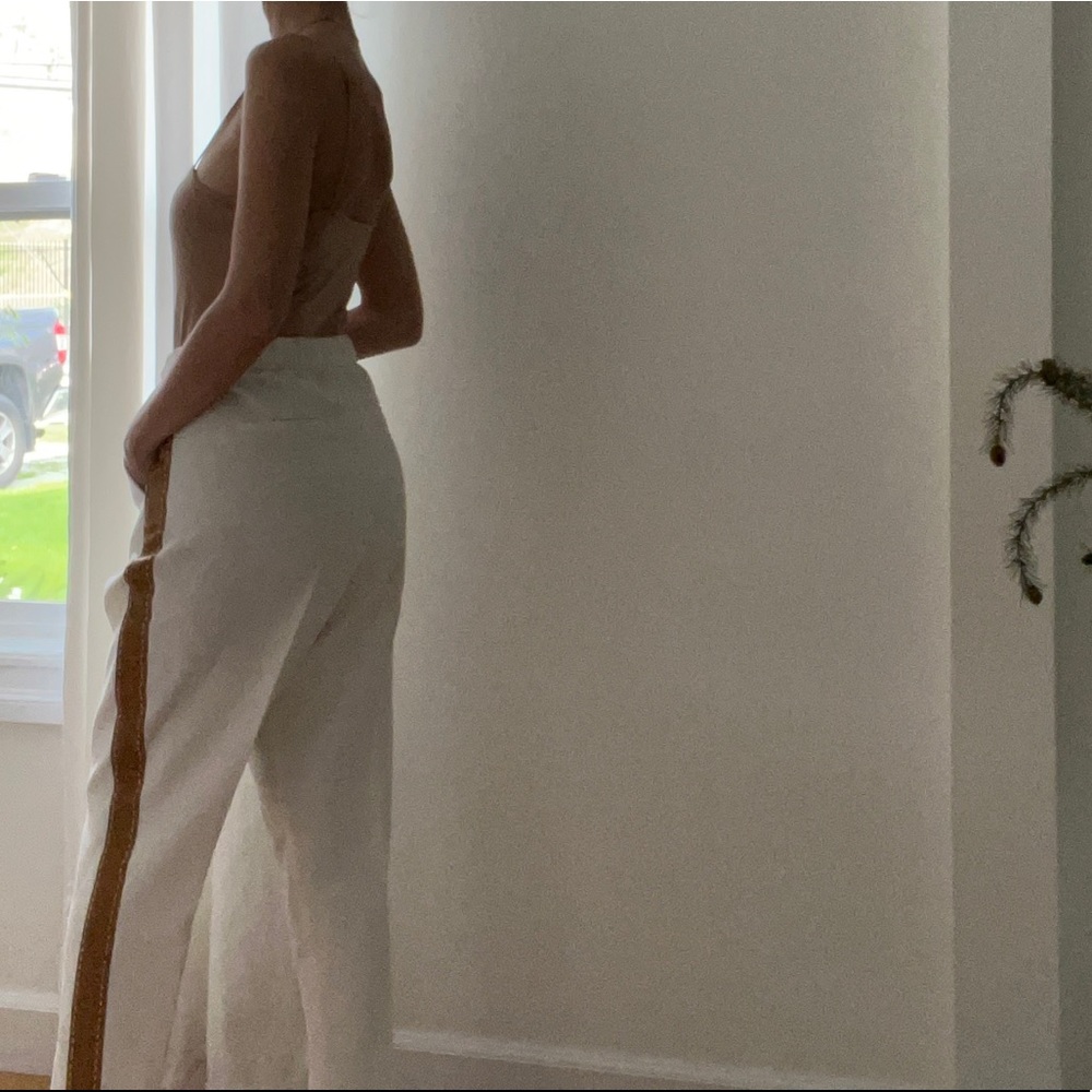 COPY - Zara white trousers with tan stripe and exposed stitching